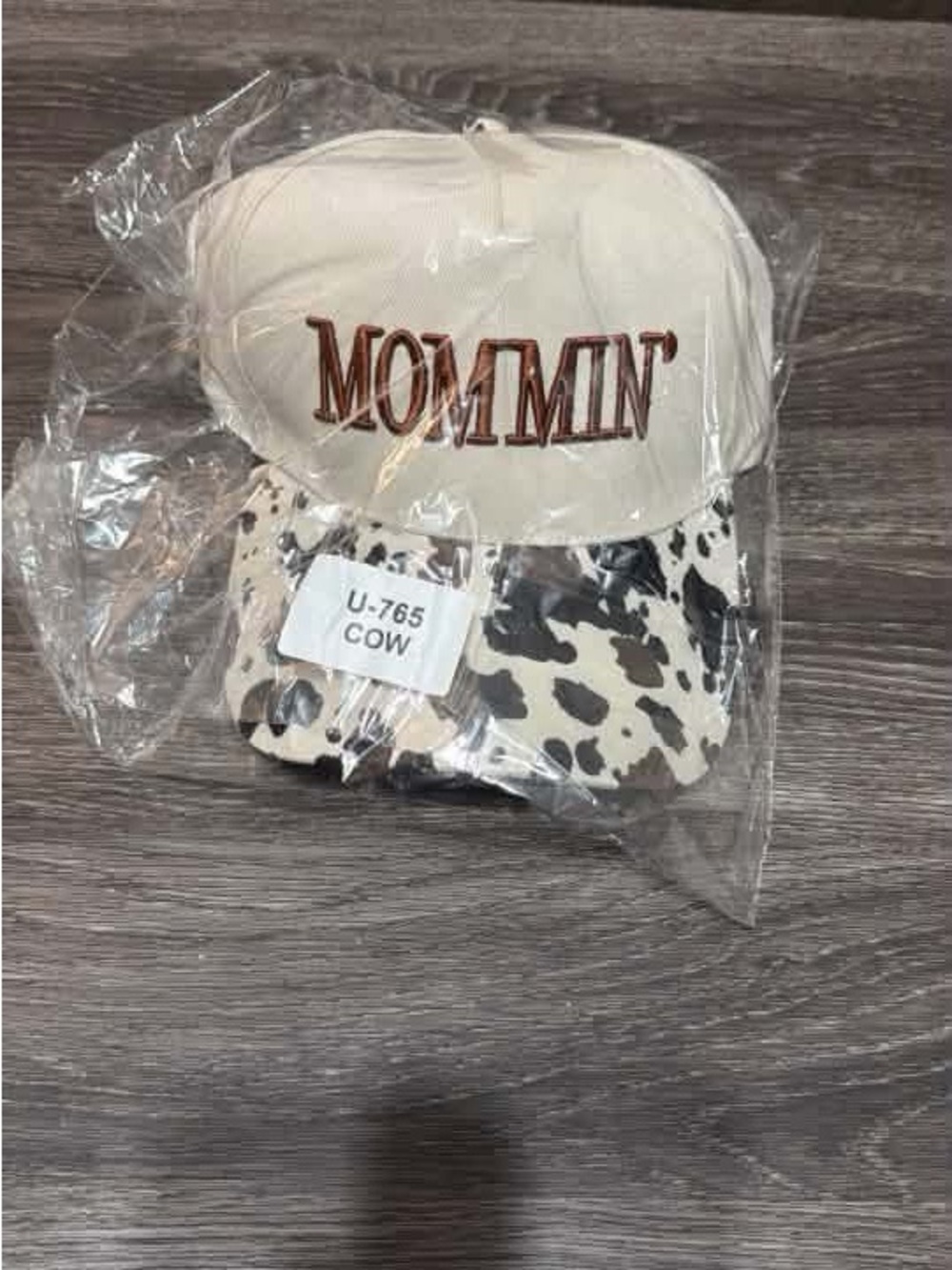 Mommin' Cow Print Baseball Cap - Cream & Black